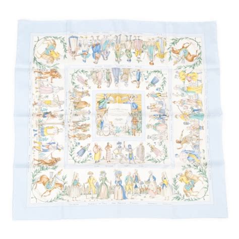 HERMES Silk Costumes Civils Actuels Scarf 90 Bleu